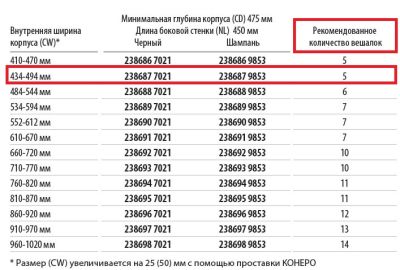 Рама-держатель выдвижная 450 мм Конеро W 434-494 мм D 475 мм со штангой без вешалок Kessebohmer | официальный магазин