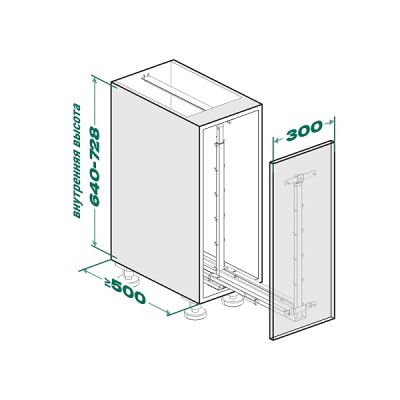 КОМПЛЕКТ №1 Юбокс, Диспенса Джуниор Слим 300 мм, H 640-728, Арена ПЬЮР, 1 полка + 1 Юбокс, цвет АНТРАЦИТ Kessebohmer | официальный магазин